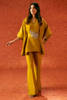 Mustard Metallic Embroidered Raw Silk Wrap Set (2-Piece) - Image 3