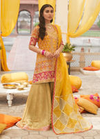 Marigold Yellow Hand-Embellished Silk Angarkha (3-Piece) - Image 2