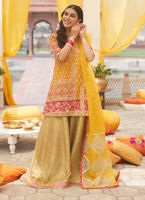 Marigold Yellow Hand-Embellished Silk Angarkha (3-Piece) - Image 3