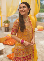 Marigold Yellow Hand-Embellished Silk Angarkha (3-Piece) - Image 5