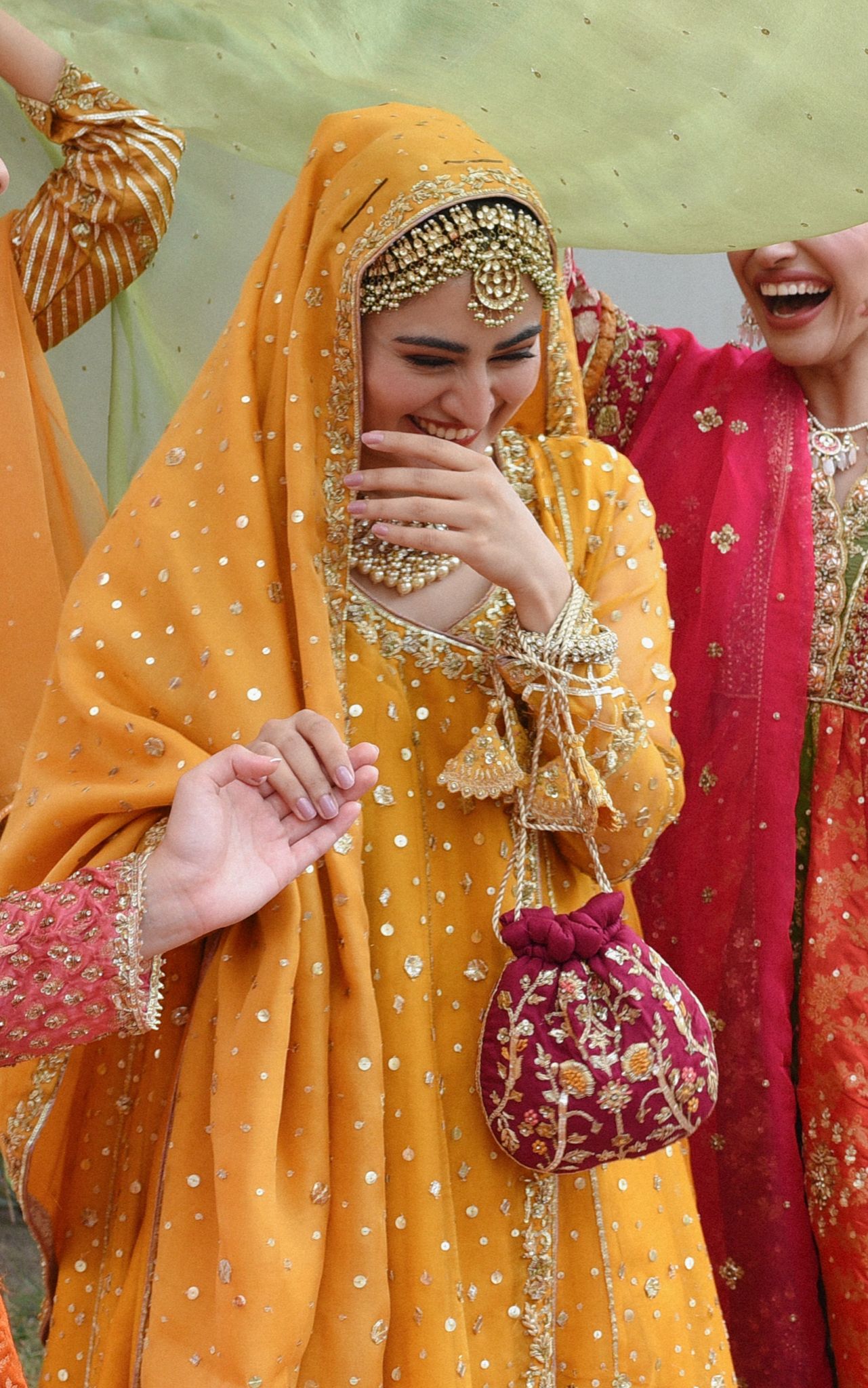 Pakistani Mustard Hand-Embellished Silk Angrakha (2-Piece) - Image 3