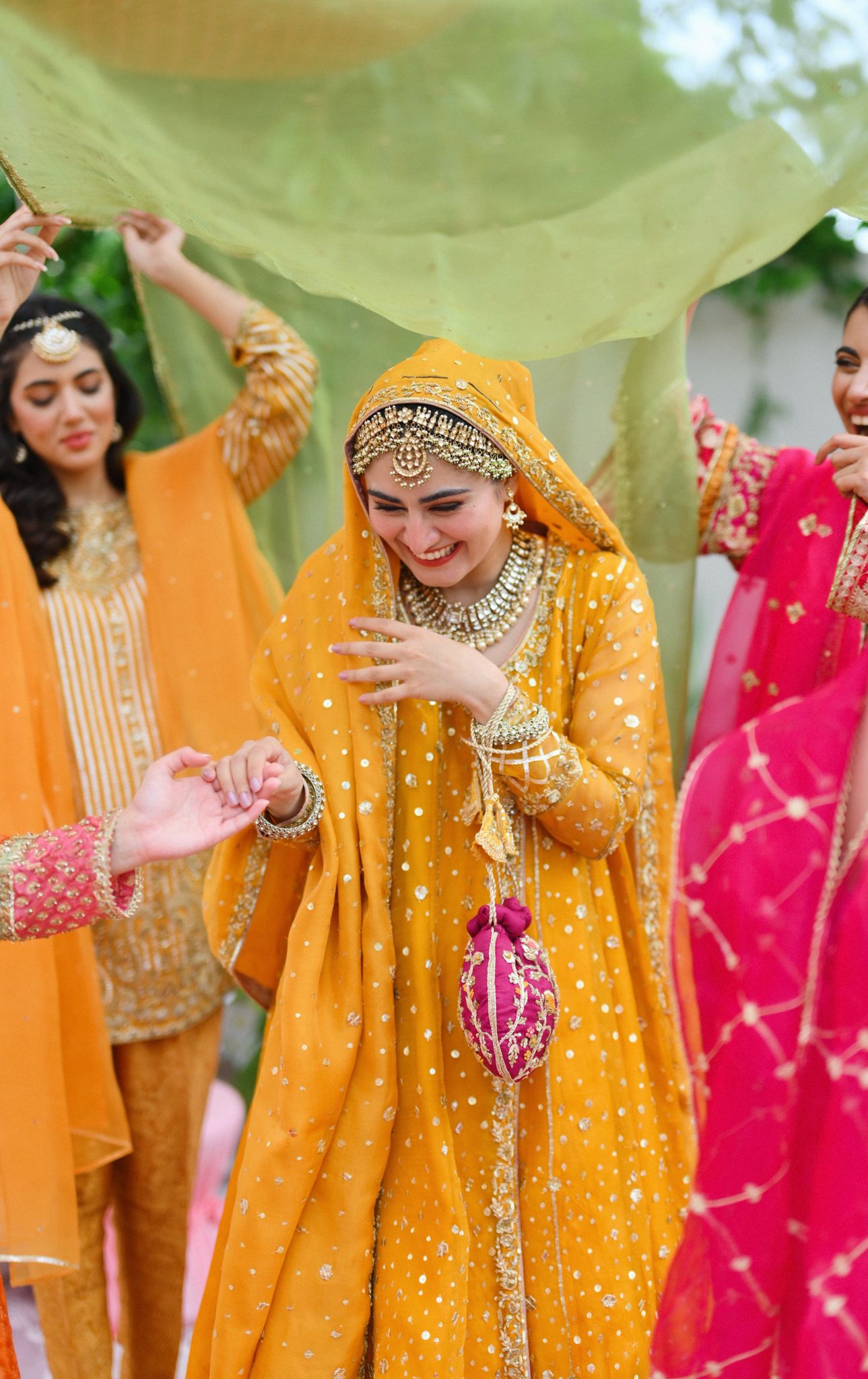 Pakistani Mustard Hand-Embellished Silk Angrakha (2-Piece) - Image 4