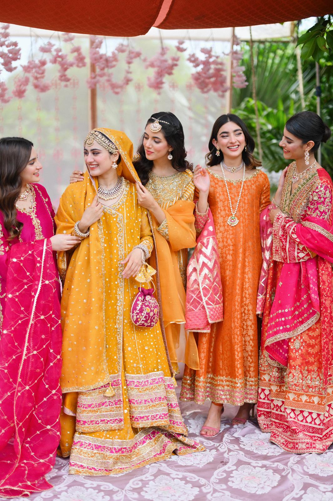 Pakistani Mustard Hand-Embellished Silk Angrakha (2-Piece) - Image 8