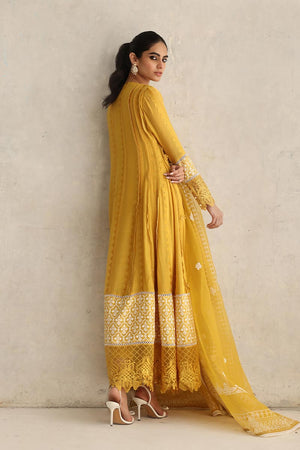 Pakistani Mustard 3D Floral Swiss Chiffon Kalidaar Angharka (3-Piece) - Image 4