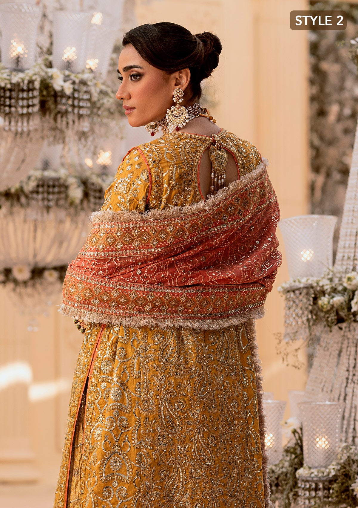 Pakistani Mustard Embroidered Khaadi Net Gharara (3-Piece) - Image 10