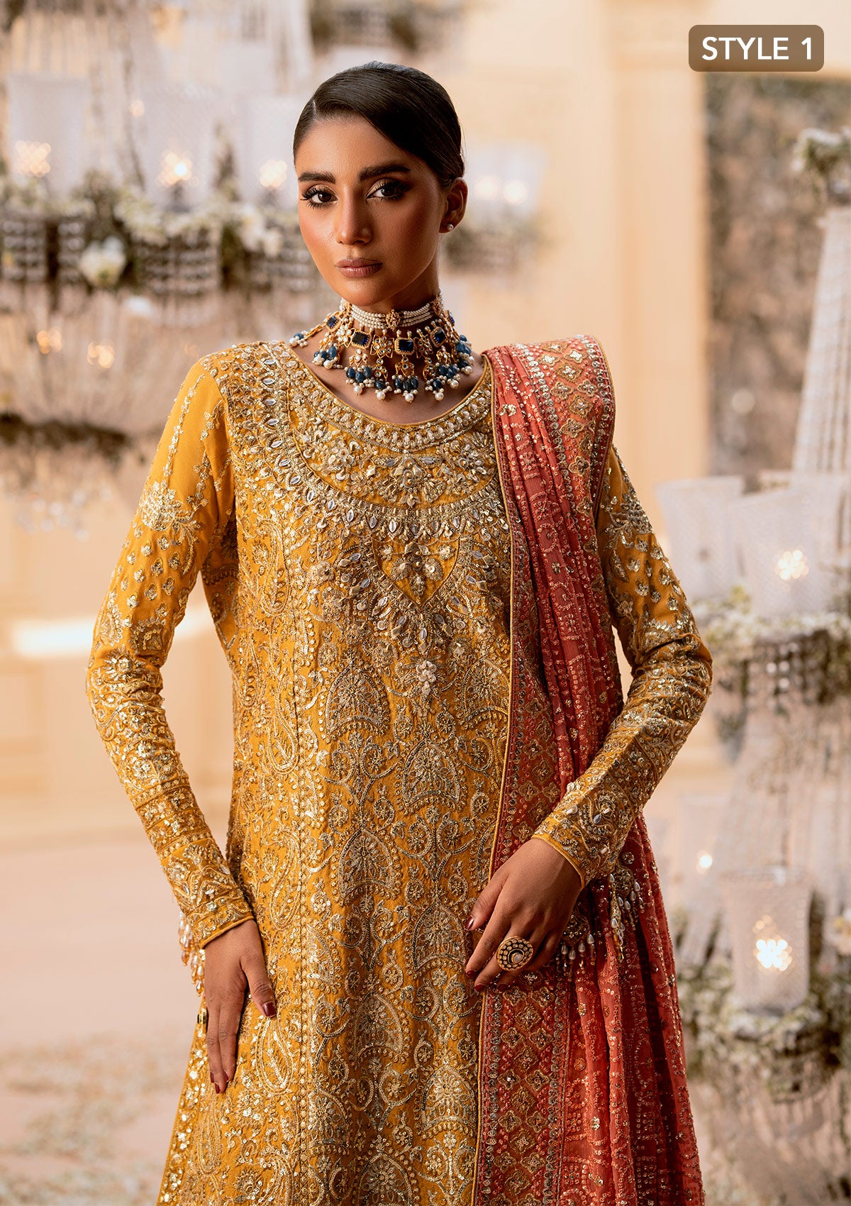 Pakistani Mustard Embroidered Khaadi Net Gharara (3-Piece) - Image 4