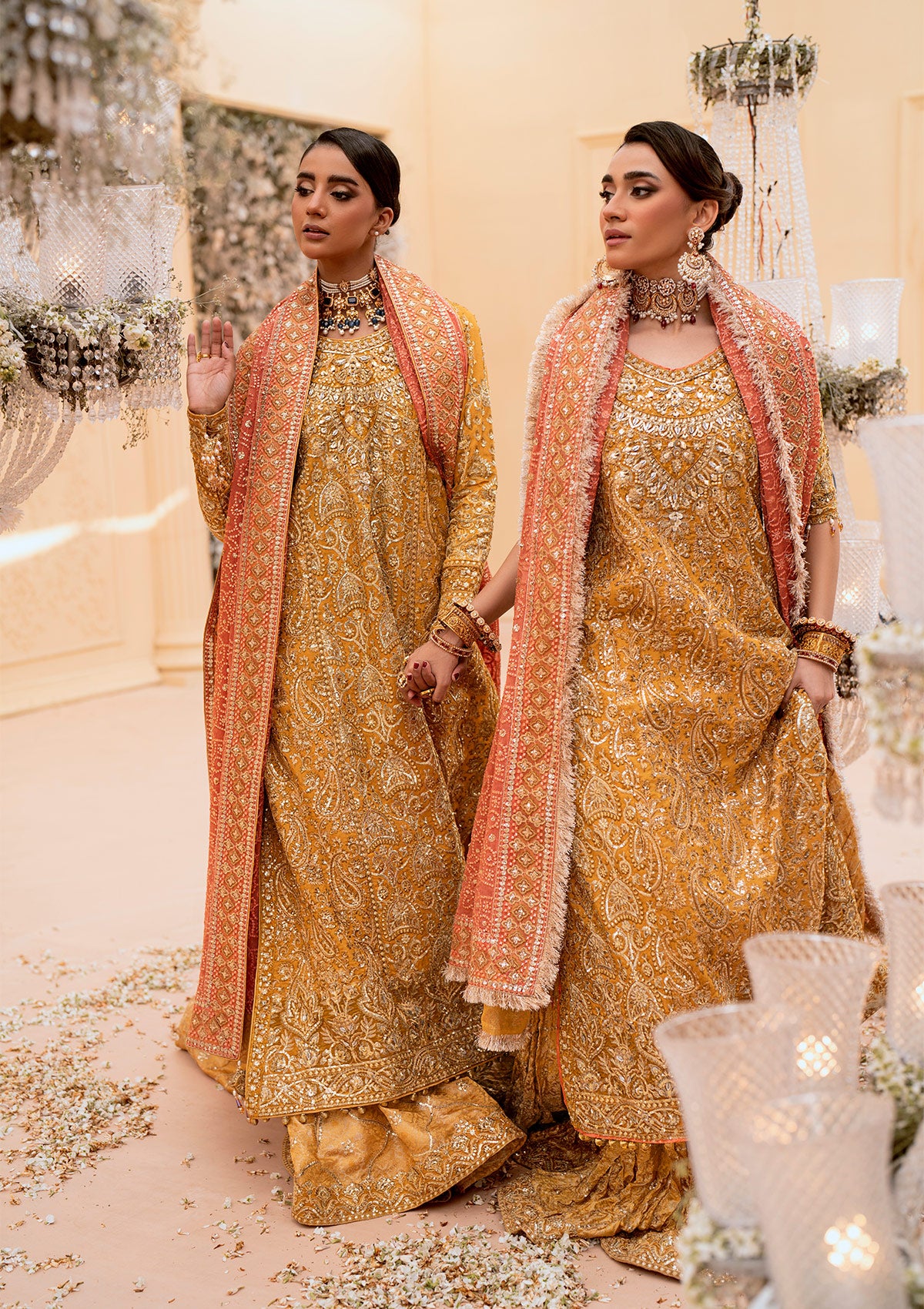 Pakistani Mustard Embroidered Khaadi Net Gharara (3-Piece) - Image 6