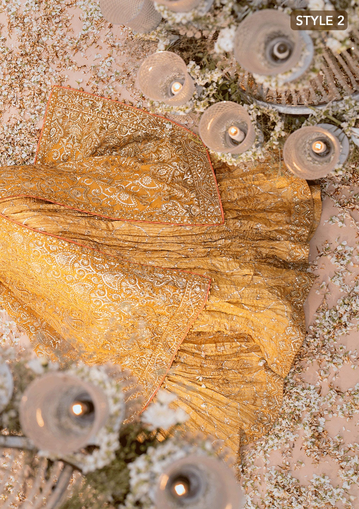 Pakistani Mustard Embroidered Khaadi Net Gharara (3-Piece) - Image 8