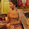 Pakistani Ochre Embroidered Velvet Bridal Gharara (3-Piece) - Image 3