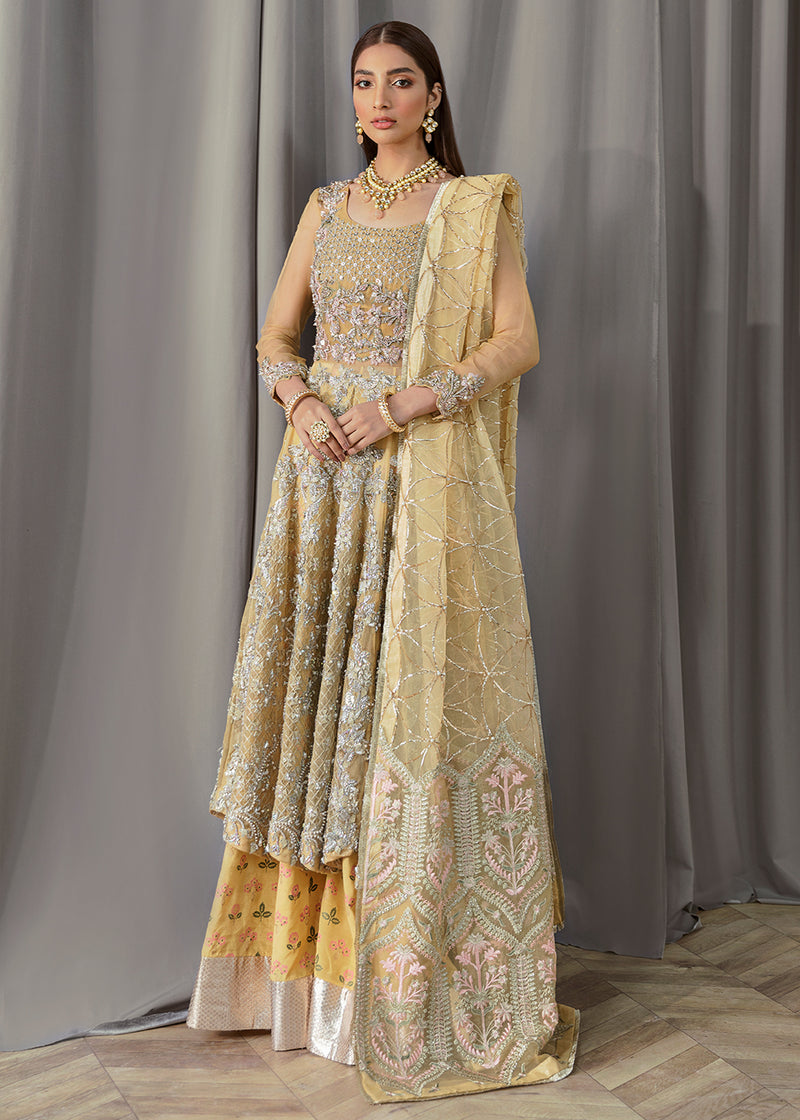 Lemon Yellow Embellished Net Gown (3-Piece) - Image 1