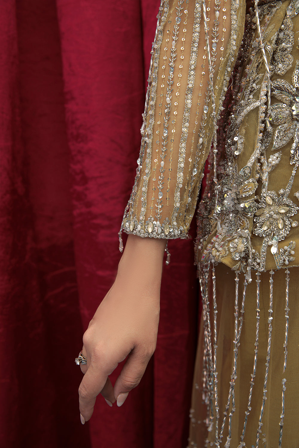 Indian Mustard Embellished Net Silk A-Line Gown (2-Piece) - Image 9