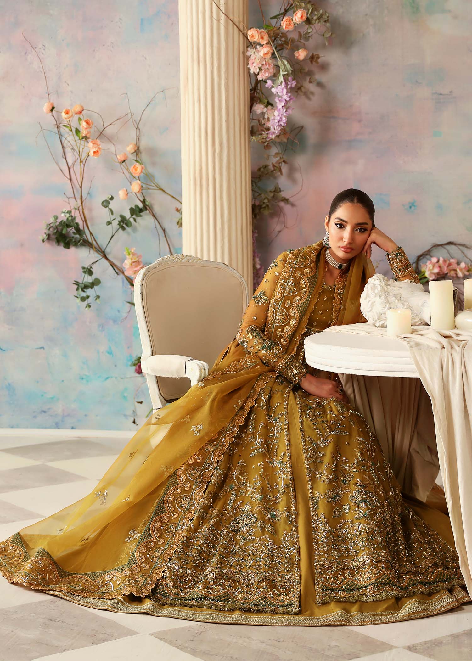 Mustard Hand-Embellished Organza Bridal Gown (2-Piece) - Image 6