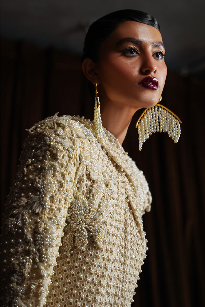 Pale Yellow Pearl-Embellished Gown (2-Piece) - Image 3