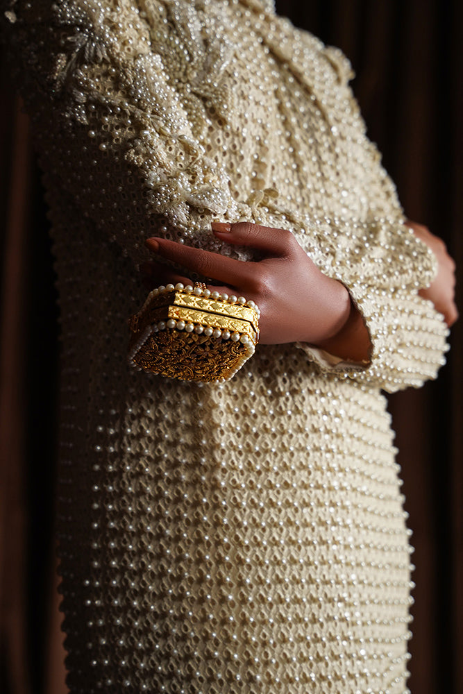 Pale Yellow Pearl-Embellished Gown (2-Piece) - Image 5