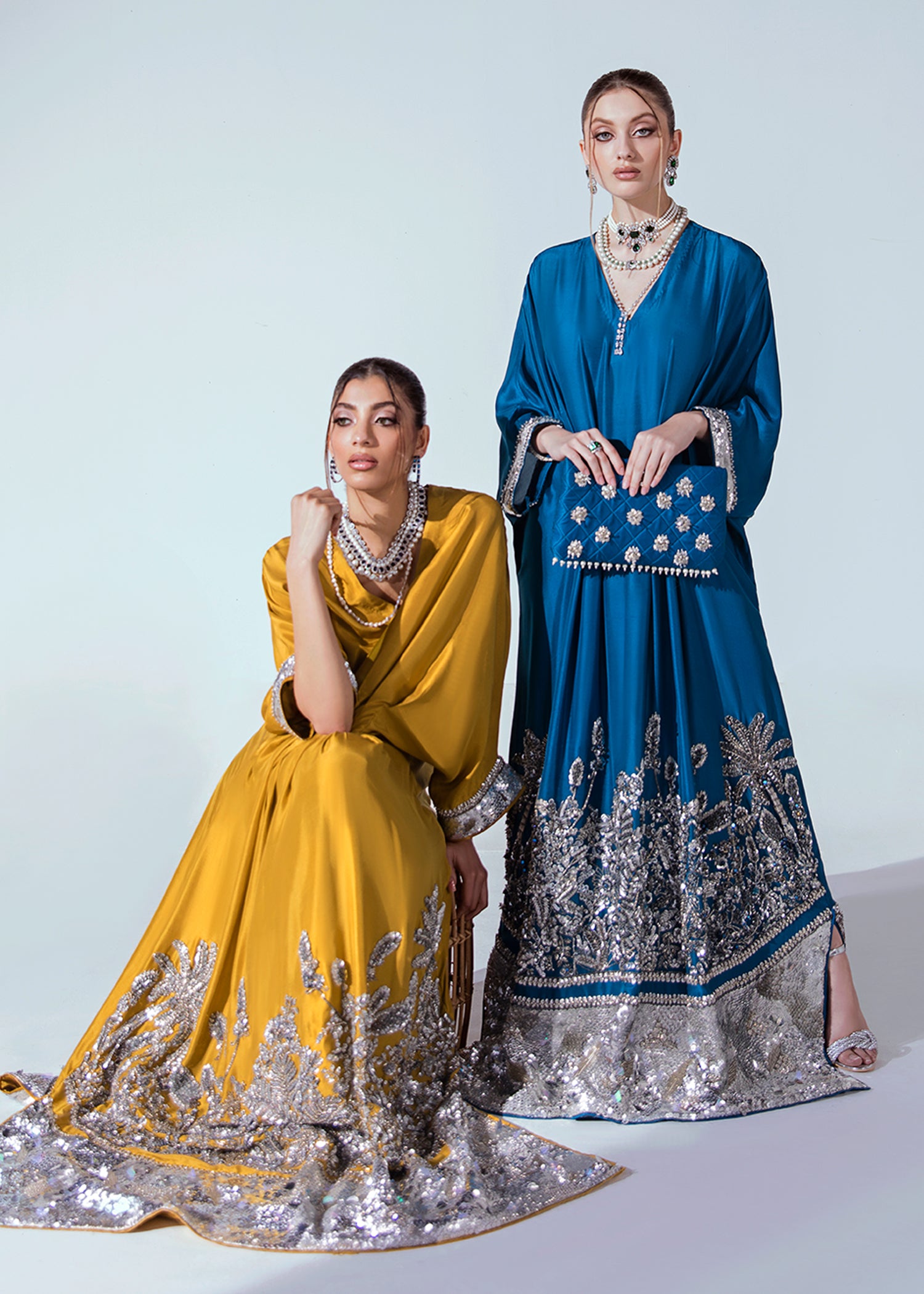 Pakistani Mustard Hand-Embellished Raw Silk Kaftan (1-Pc) - Image 4