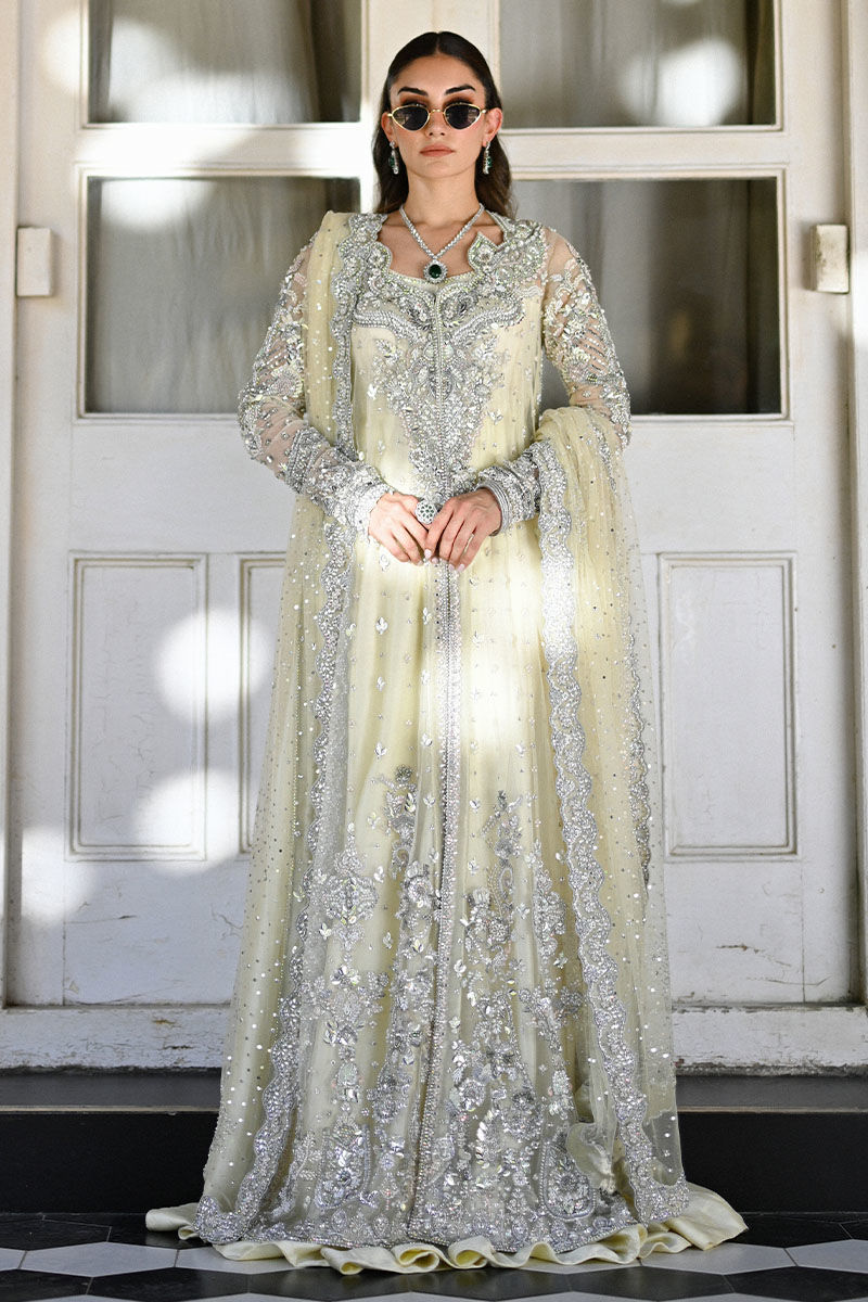 Pastel Lemon Embellished Sheesha Silk Kalidaar (3-Piece) - Image 6