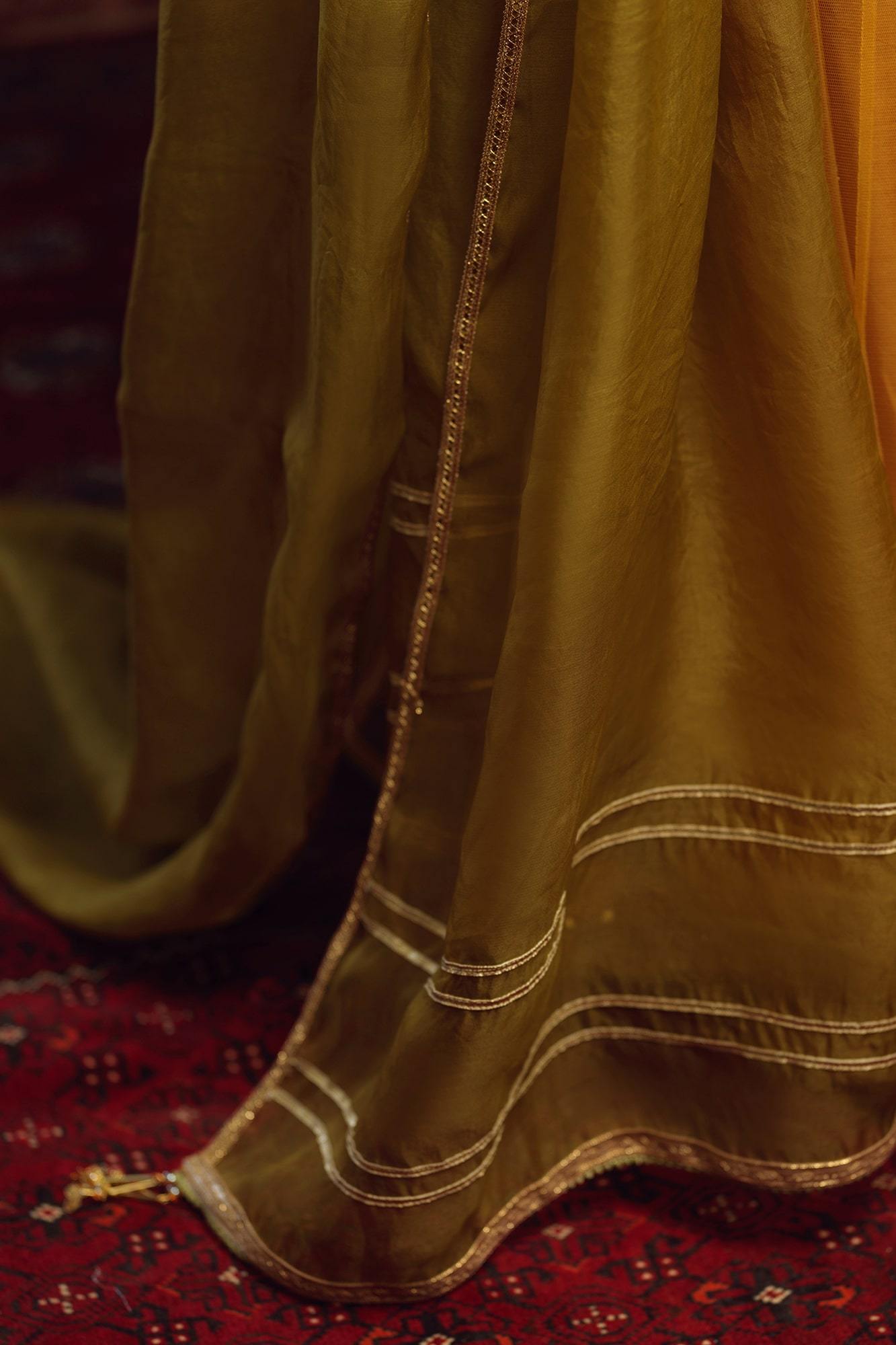 Sun Yellow Embellished Net Kalidaar Dress (3-Piece) - Image 1