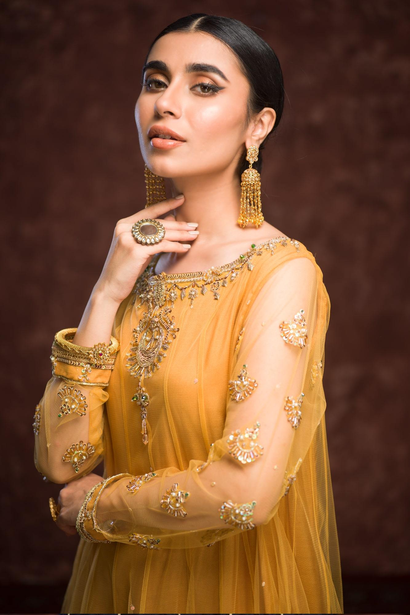 Sun Yellow Embellished Net Kalidaar Dress (3-Piece) - Image 5