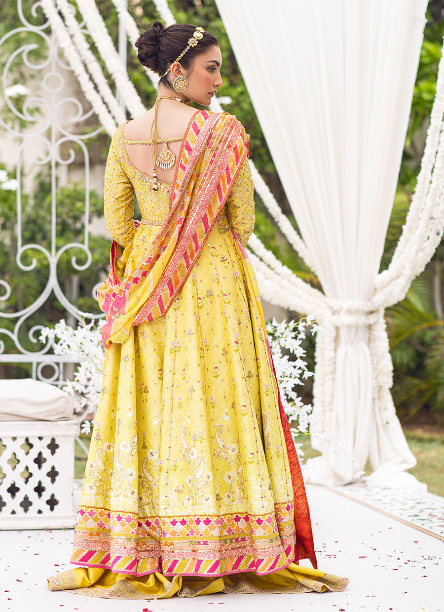 Pakistani Lemon Ombre Hand Embellished Silk-Blend Kalidaar (2-Piece) - Image 6