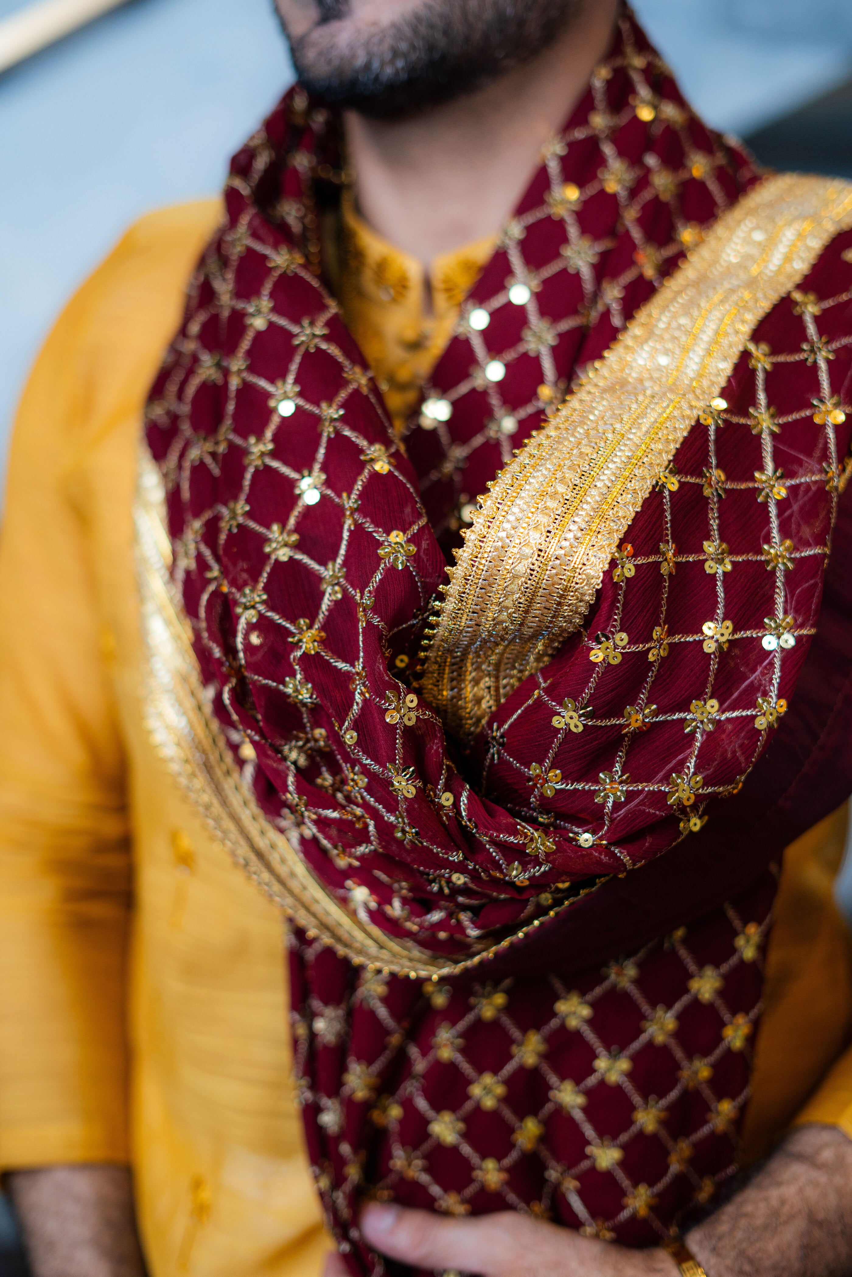 Mustard Embroidered Silk-Blend Kurta Pajama (2-Piece) - Image 6