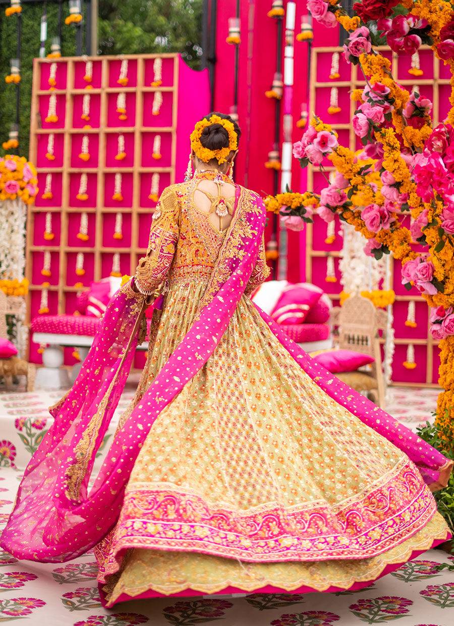 Yellow Zardozi Charmeuse Silk Kalidaar Lehenga (3-Piece) - Image 7