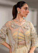 Pale Yellow Embellished Net & Banarsi Lehenga (3-Piece) - Image 11