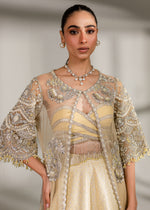 Pale Yellow Embellished Net & Banarsi Lehenga (3-Piece) - Image 3