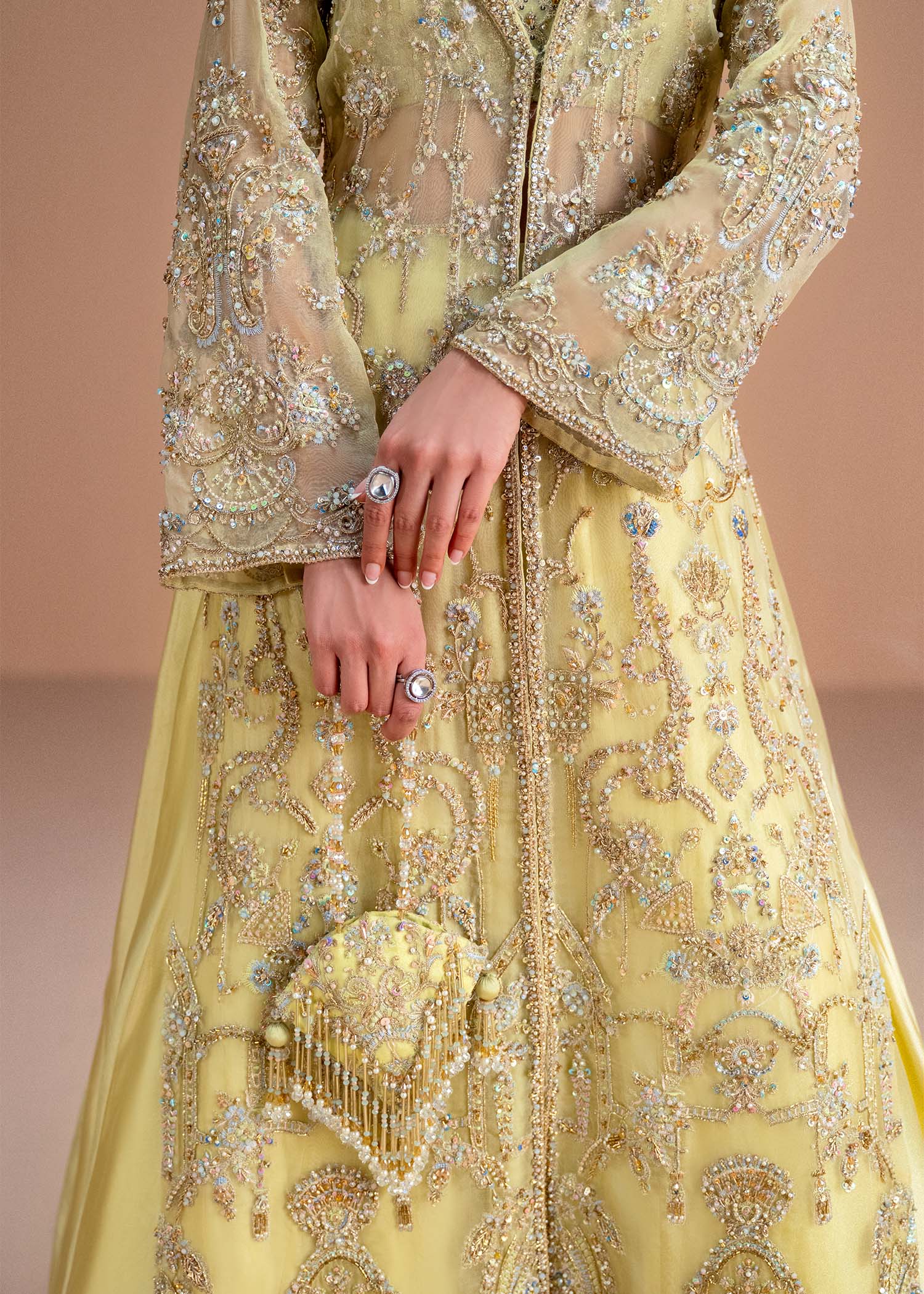 Butter Yellow Embellished Organza Jacket & Silk Lehenga (3-Piece) - Image 2