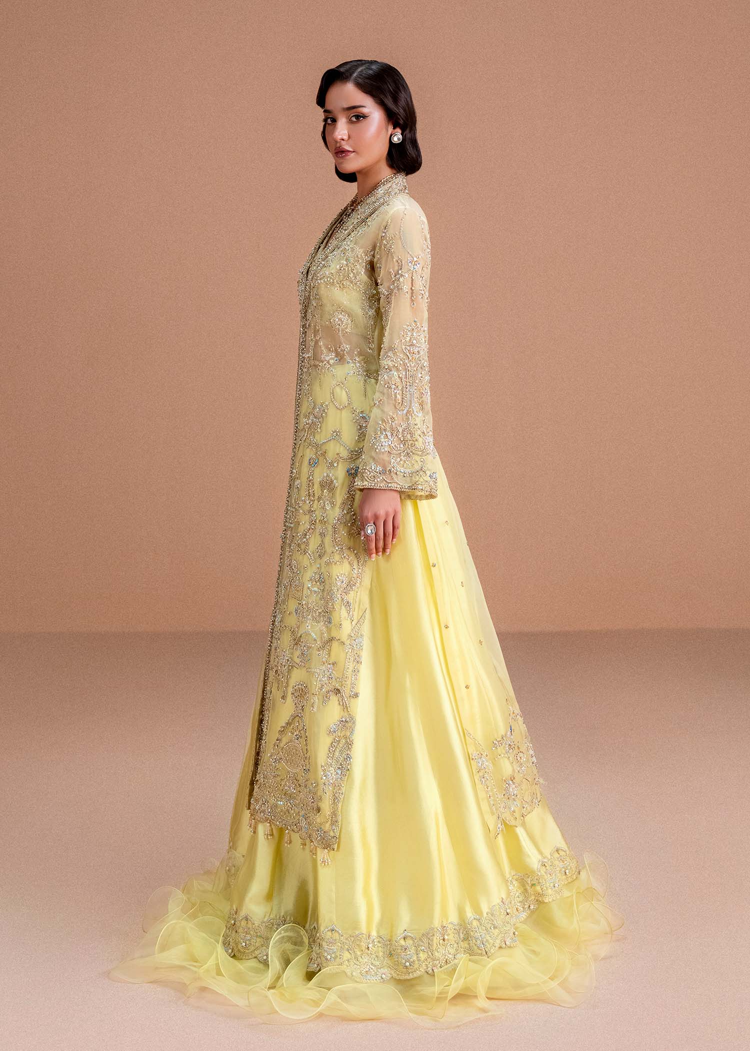 Butter Yellow Embellished Organza Jacket & Silk Lehenga (3-Piece) - Image 6