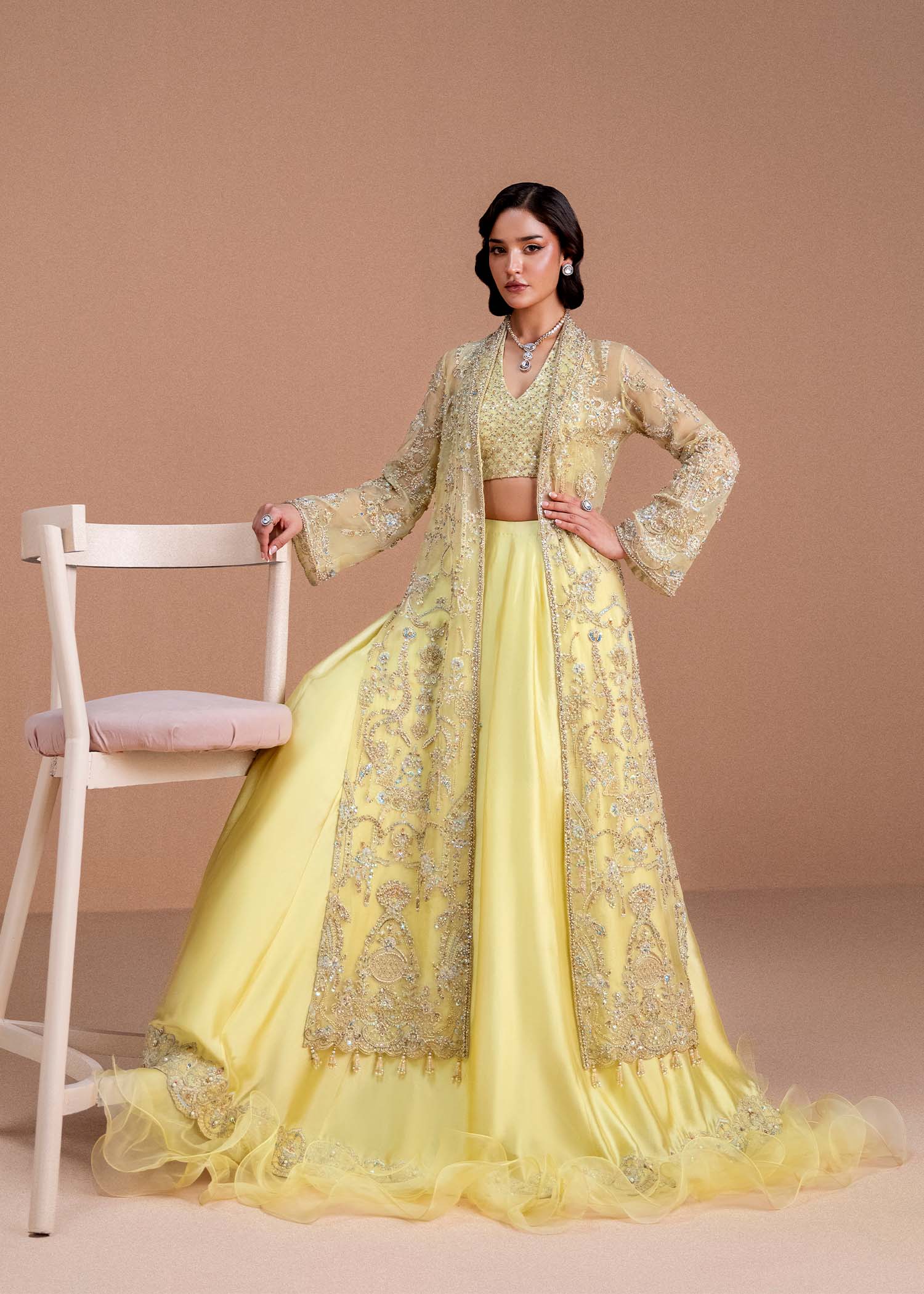 Butter Yellow Embellished Organza Jacket & Silk Lehenga (3-Piece) - Image 7