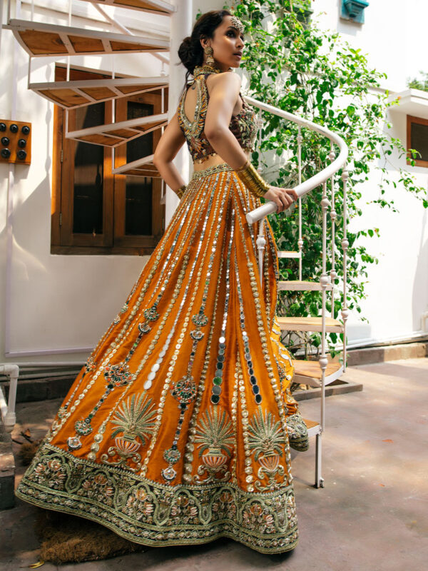 Mustard Mirror Gota Zardozi Silk Lehenga (3-Piece) - Image 1