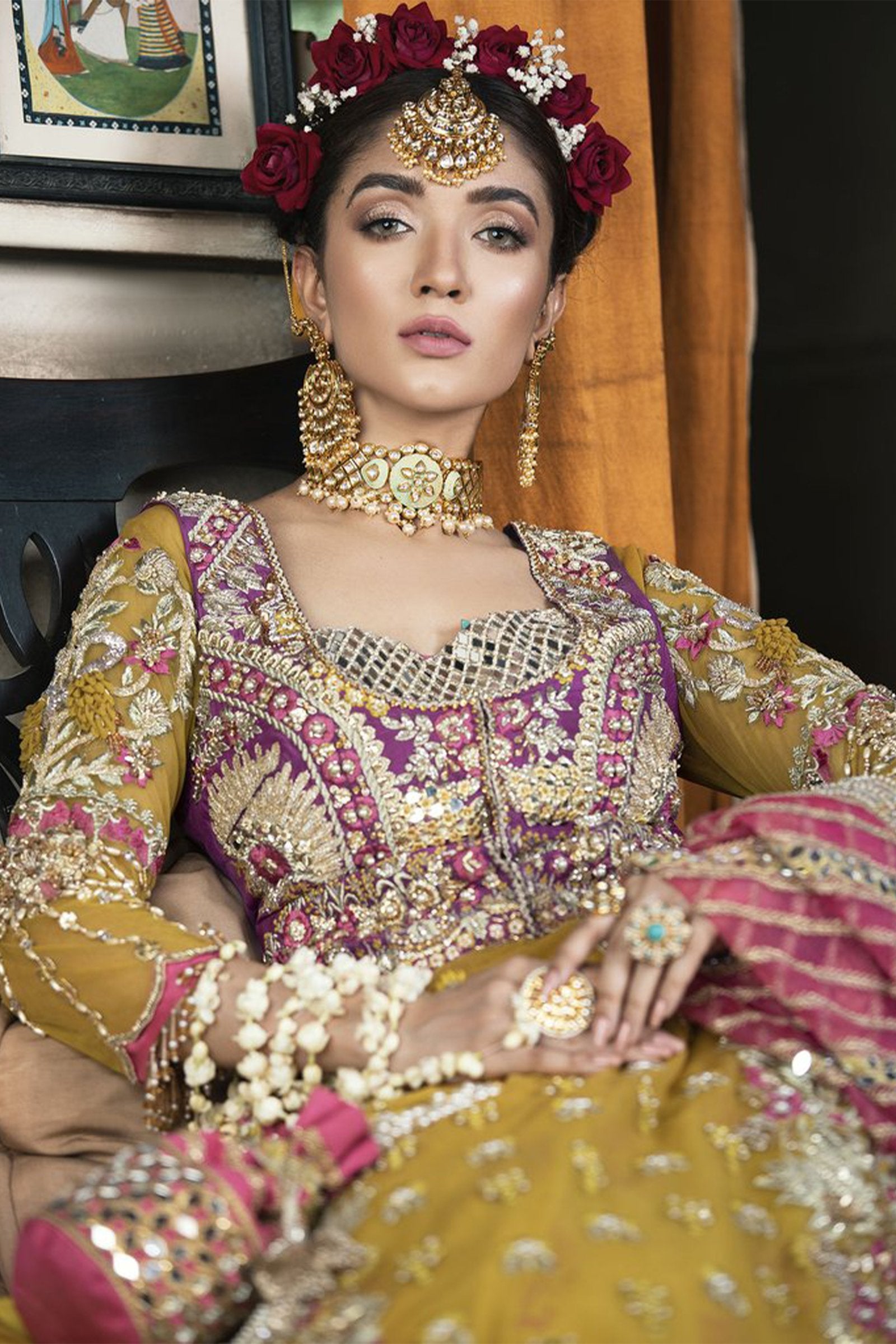 Mustard Gota Mokaish Net Lehenga (3-Piece) - Image 2