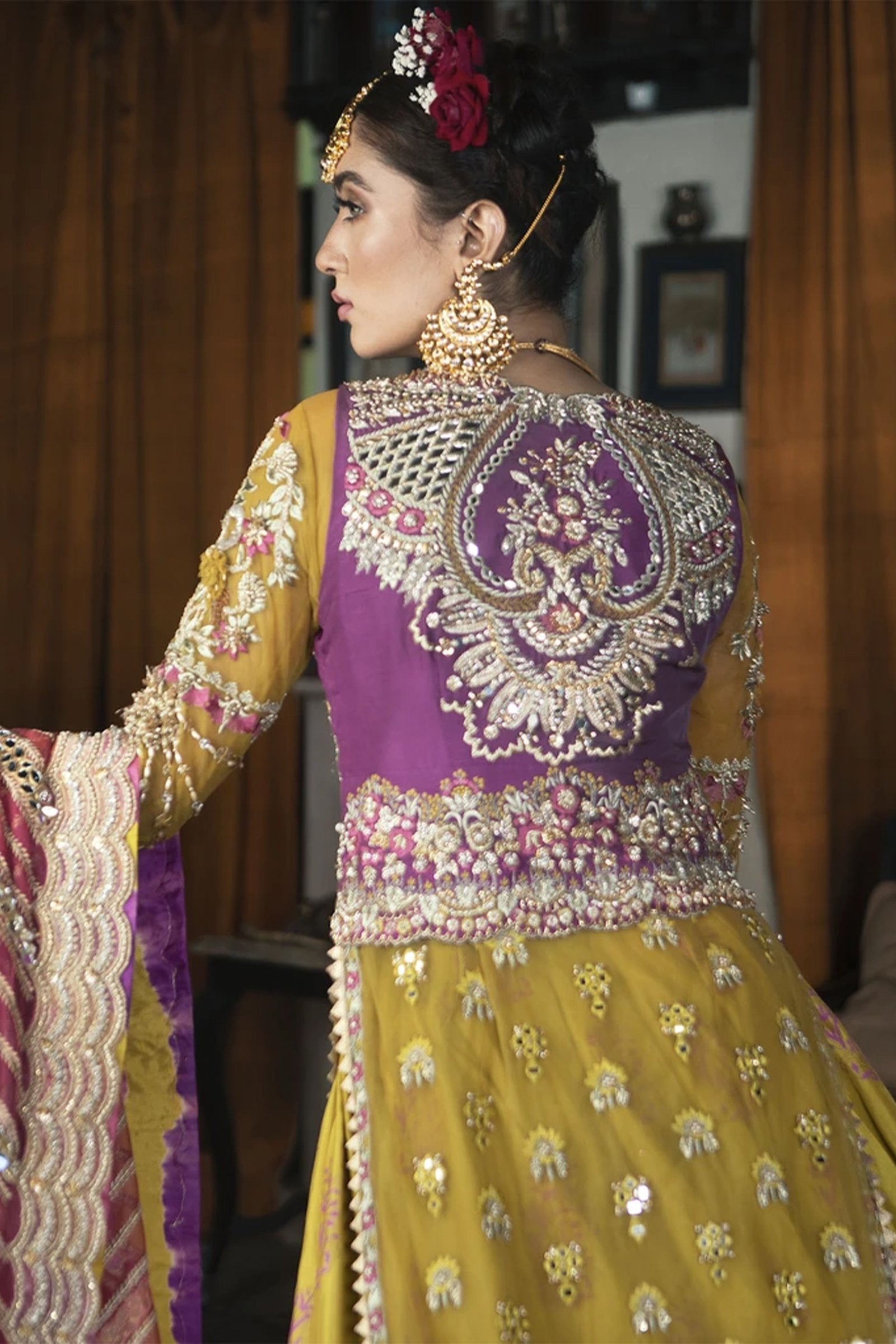 Mustard Gota Mokaish Net Lehenga (3-Piece) - Image 5