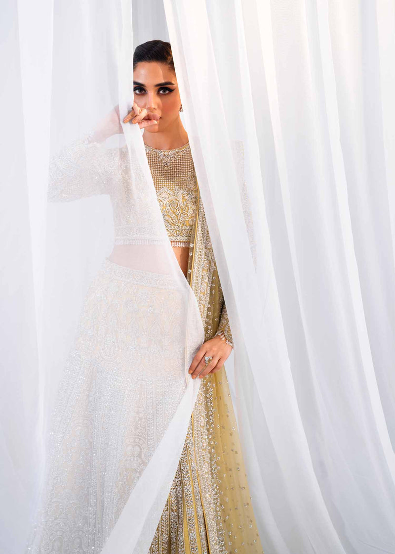 Pakistani Pale Yellow Embroidered Net Bridal Lehenga (3-Piece) - Image 7