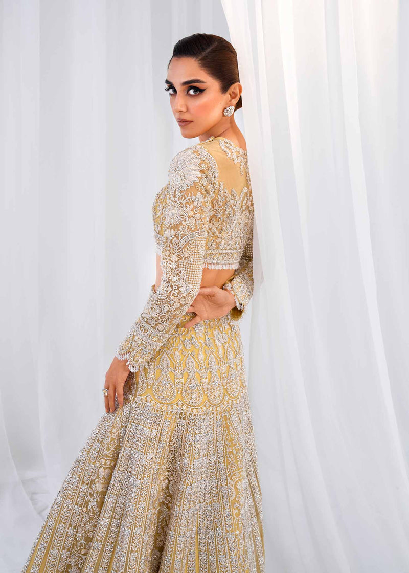 Pale Yellow Embellished Net Bridal Lehenga Choli (4-Piece) - Image 5