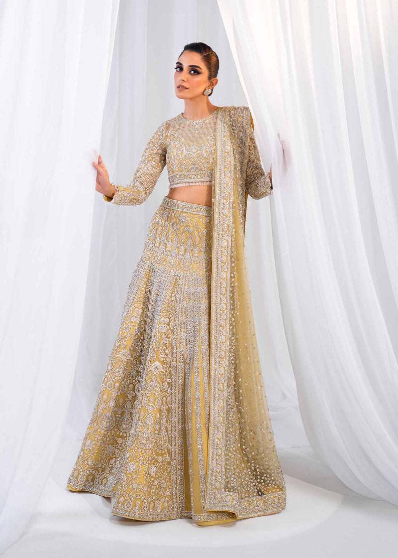 Pale Yellow Embellished Net Bridal Lehenga Choli (4-Piece) - Image 6