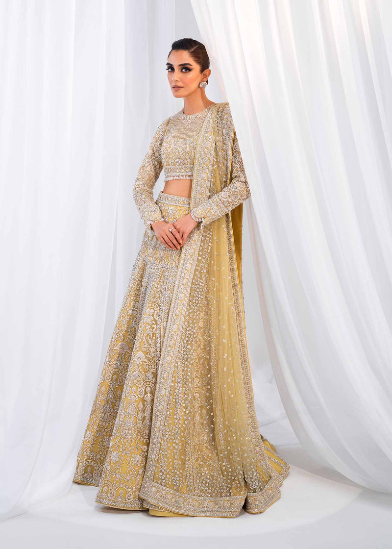Pale Yellow Embellished Net Bridal Lehenga Choli (4-Piece) - Image 8
