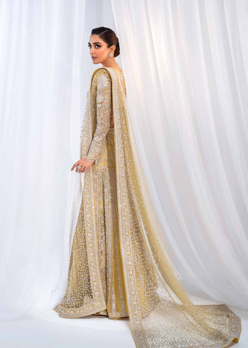 Pale Yellow Embellished Net Bridal Lehenga Choli (4-Piece) - Image 9