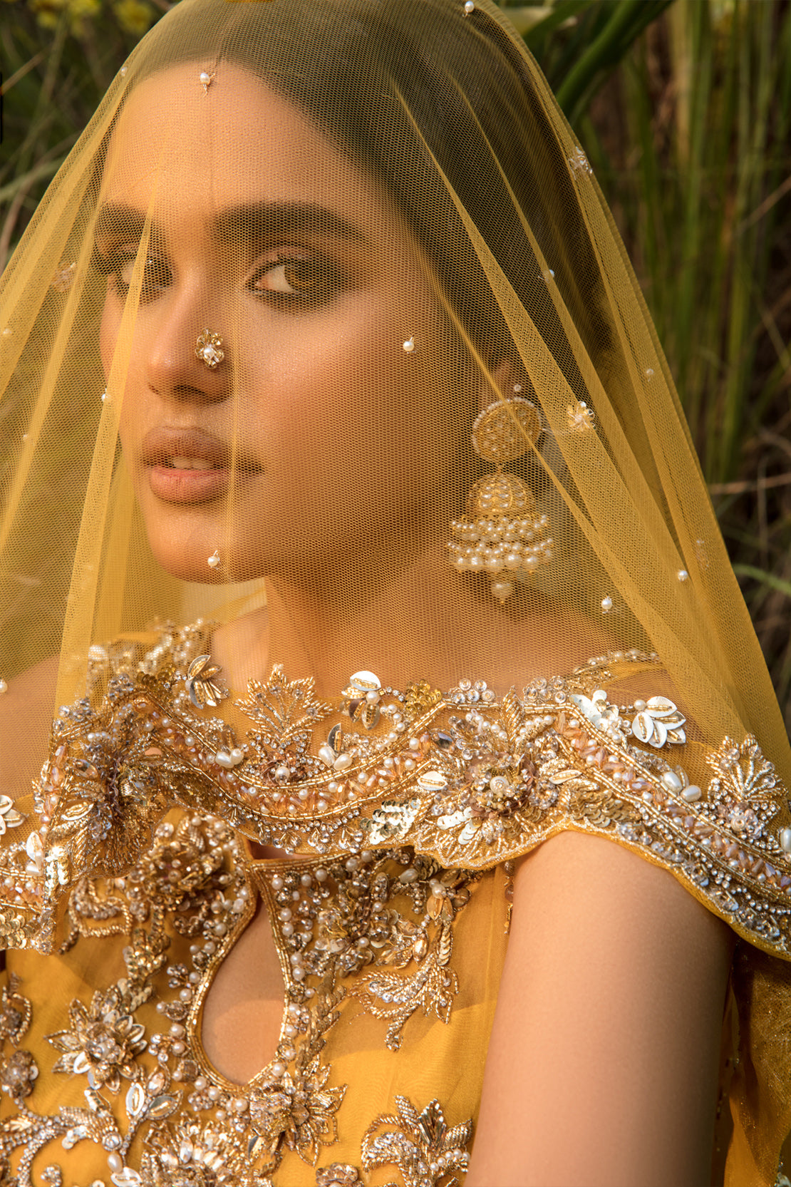 Pakistani Mustard Zardozi Net Bridal Lehenga (3-Piece) - Image 6