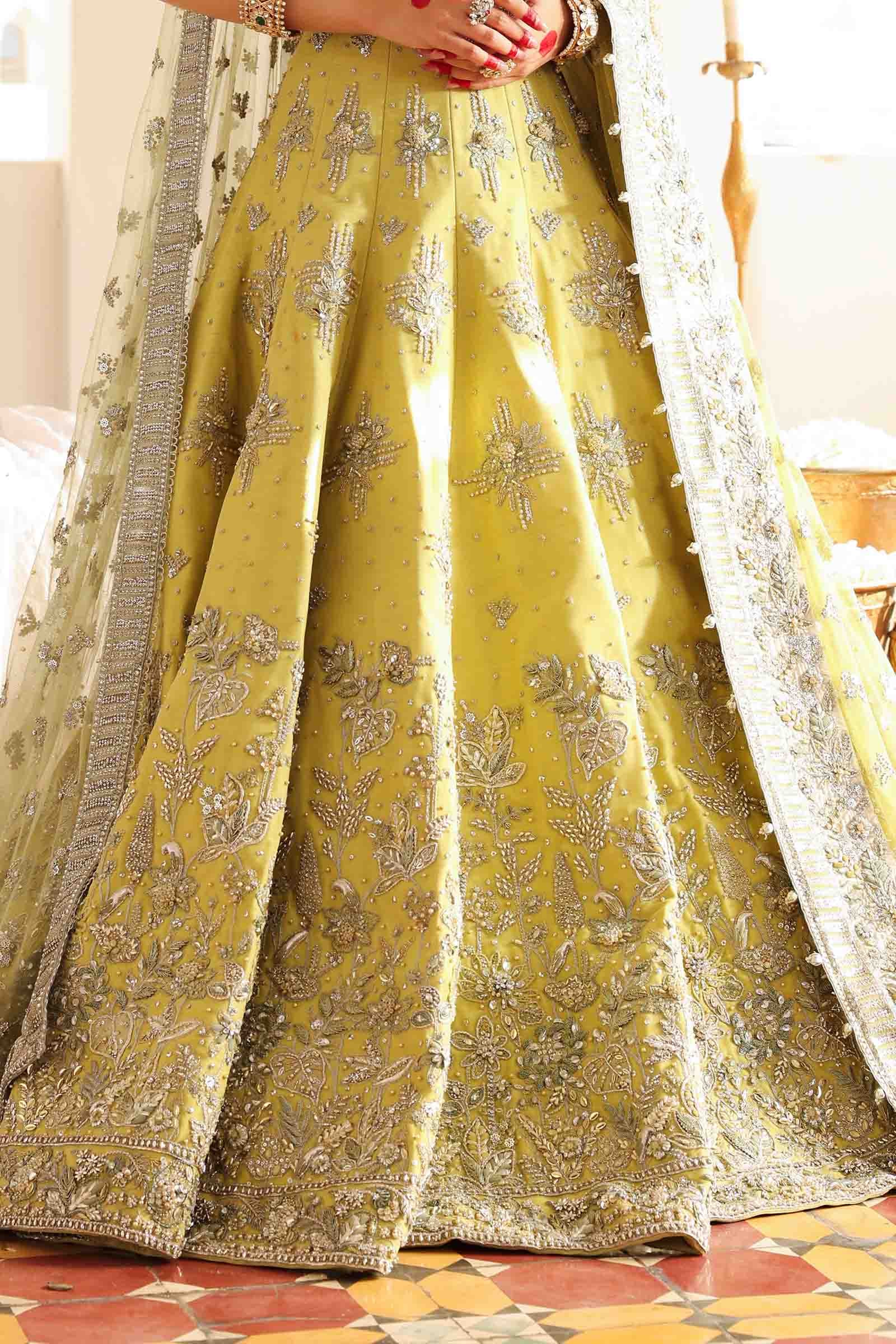 Lime Yellow Embellished Organza & Net Lehenga (3-Piece) - Image 10