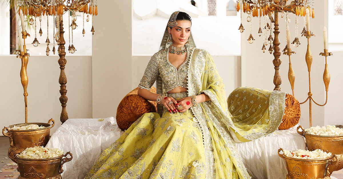 Lime Yellow Embellished Organza & Net Lehenga (3-Piece) - Image 11