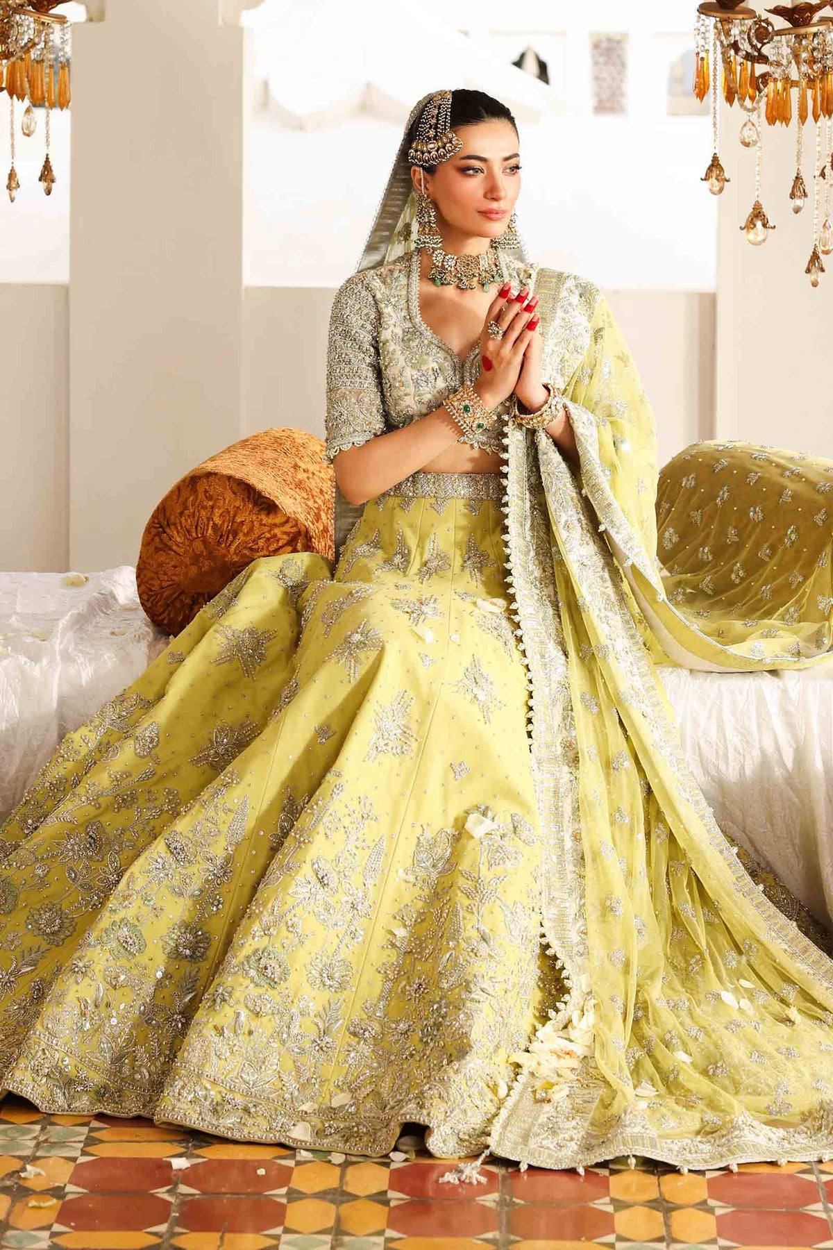 Lime Yellow Embellished Organza & Net Lehenga (3-Piece) - Image 4