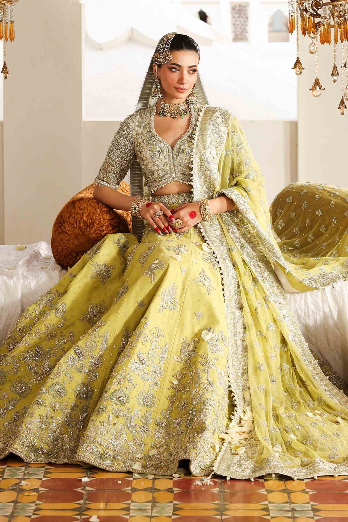 Lime Yellow Embellished Organza & Net Lehenga (3-Piece) - Image 7