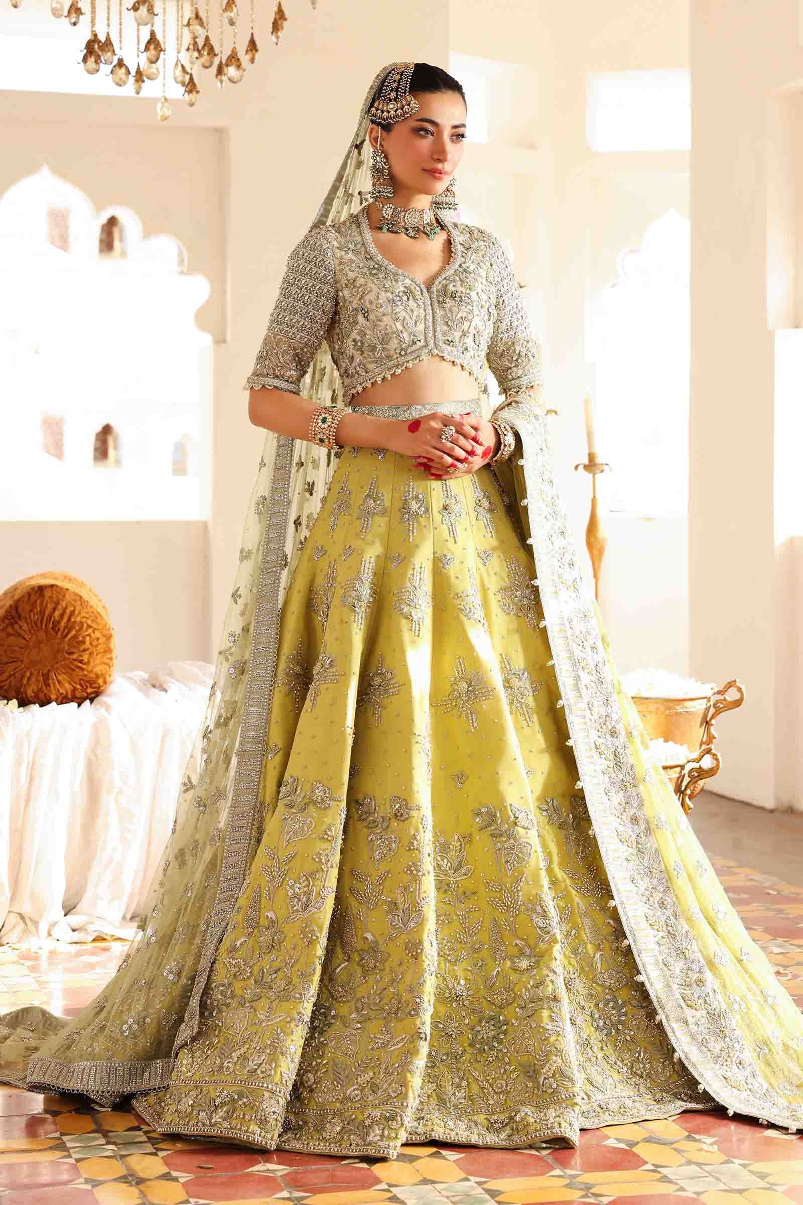 Lime Yellow Embellished Organza & Net Lehenga (3-Piece) - Image 9