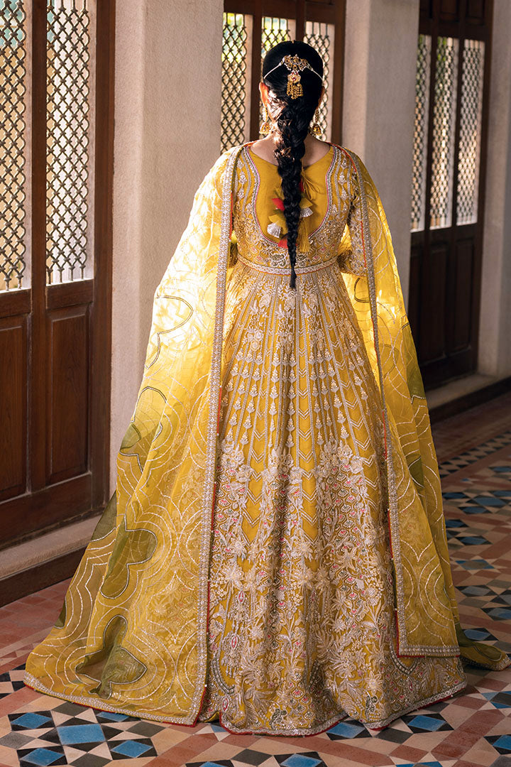 Mustard Yellow Embroidered Organza Bridal Lehenga (3-Piece) - Image 5