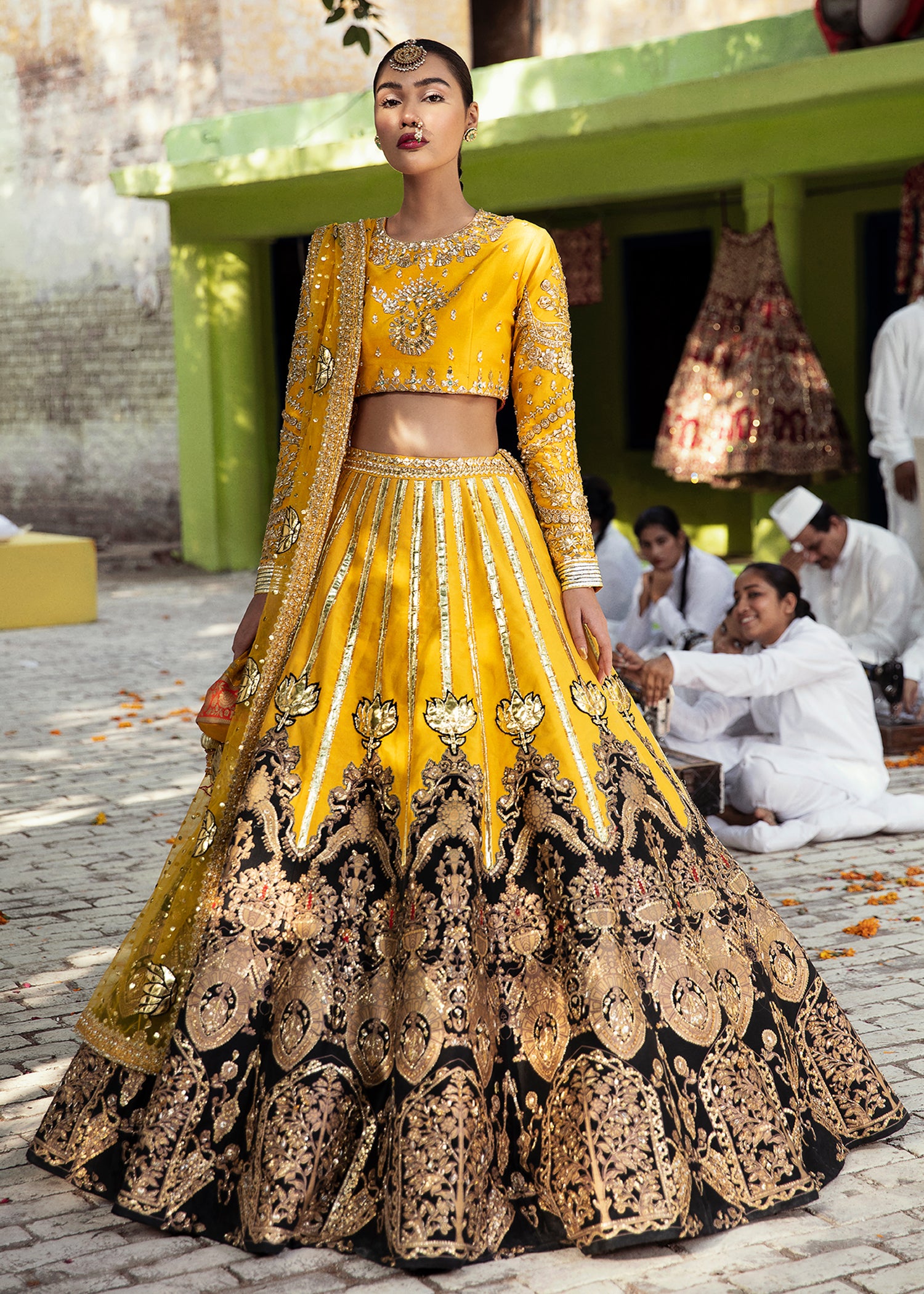Yellow Gota Dabka Raw Silk Lehenga (3-Piece) - Image 4