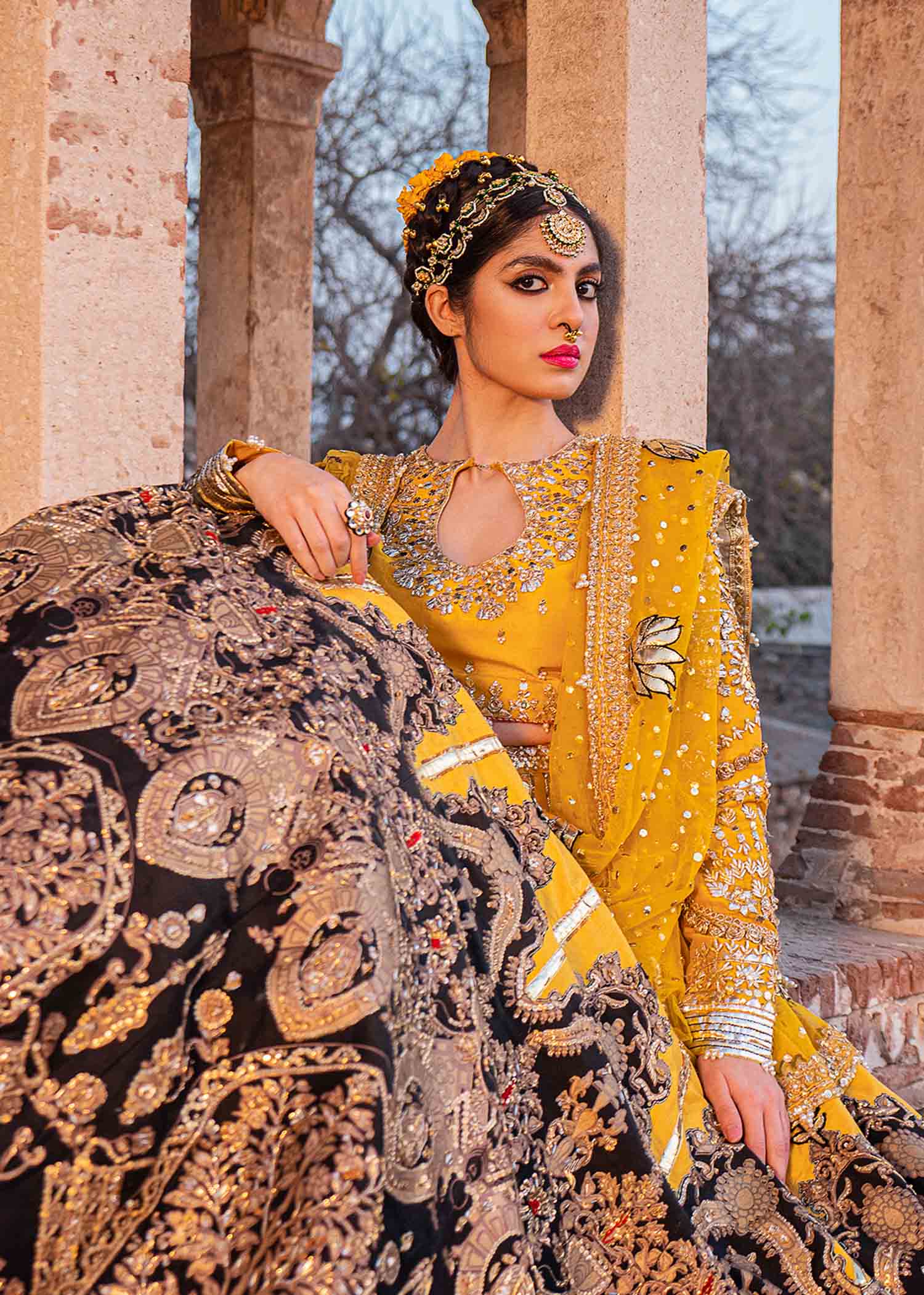 Yellow Gota Dabka Raw Silk Lehenga (3-Piece) - Image 9