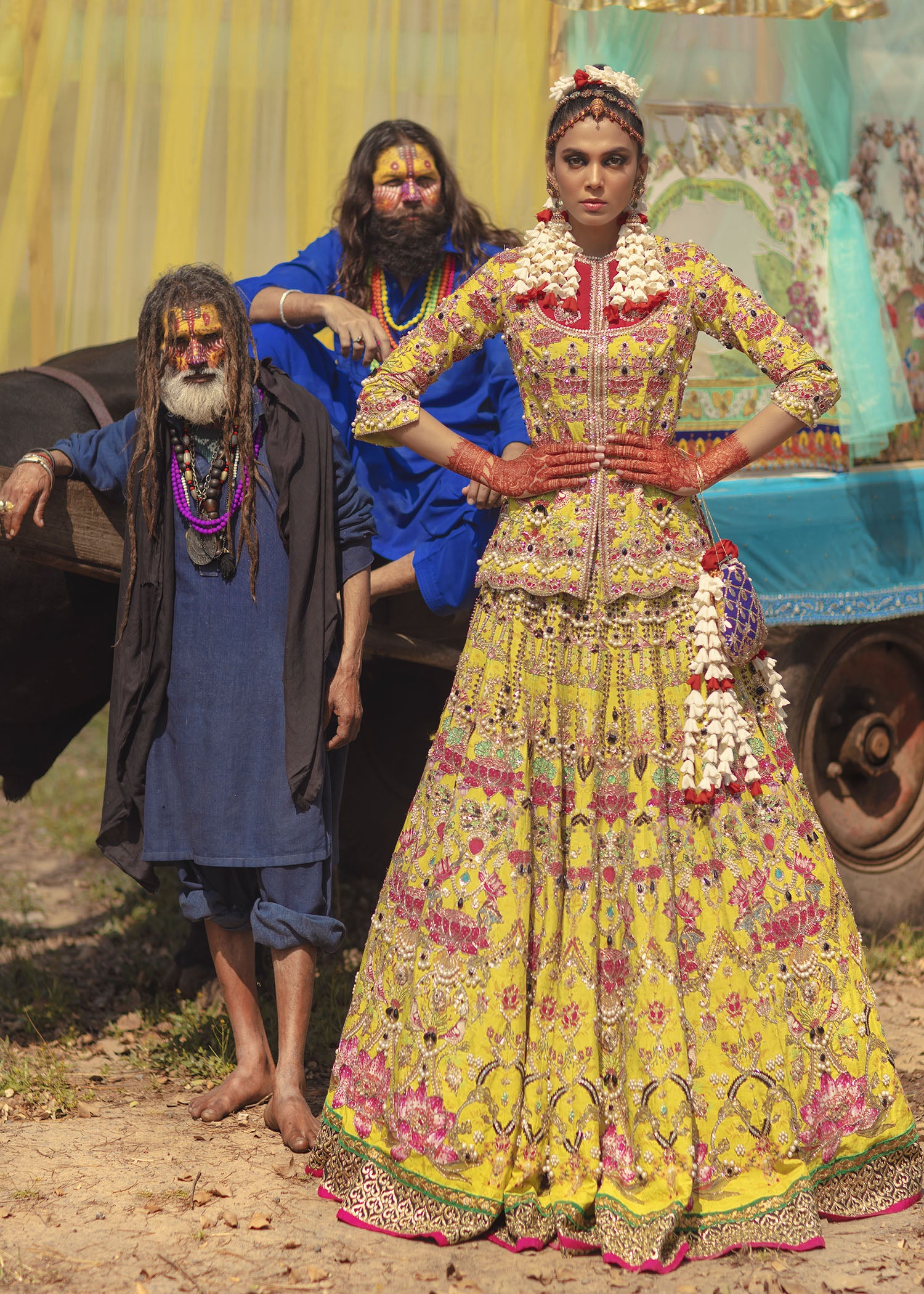 Pakistani Mustard Embellished Raw Silk Bridal Lehenga (3-Piece) - Image 1