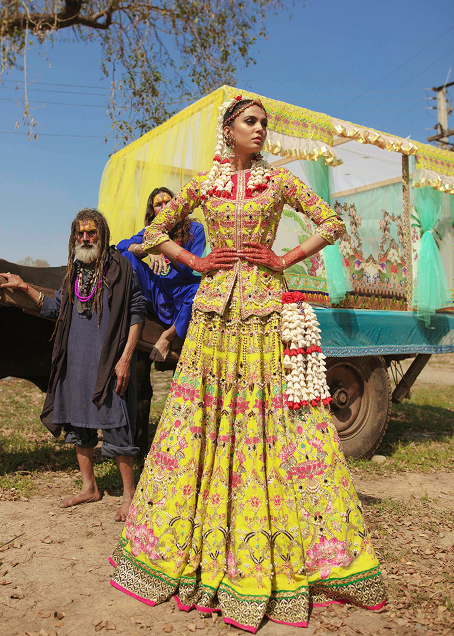 Pakistani Mustard Embellished Raw Silk Bridal Lehenga (3-Piece) - Image 10