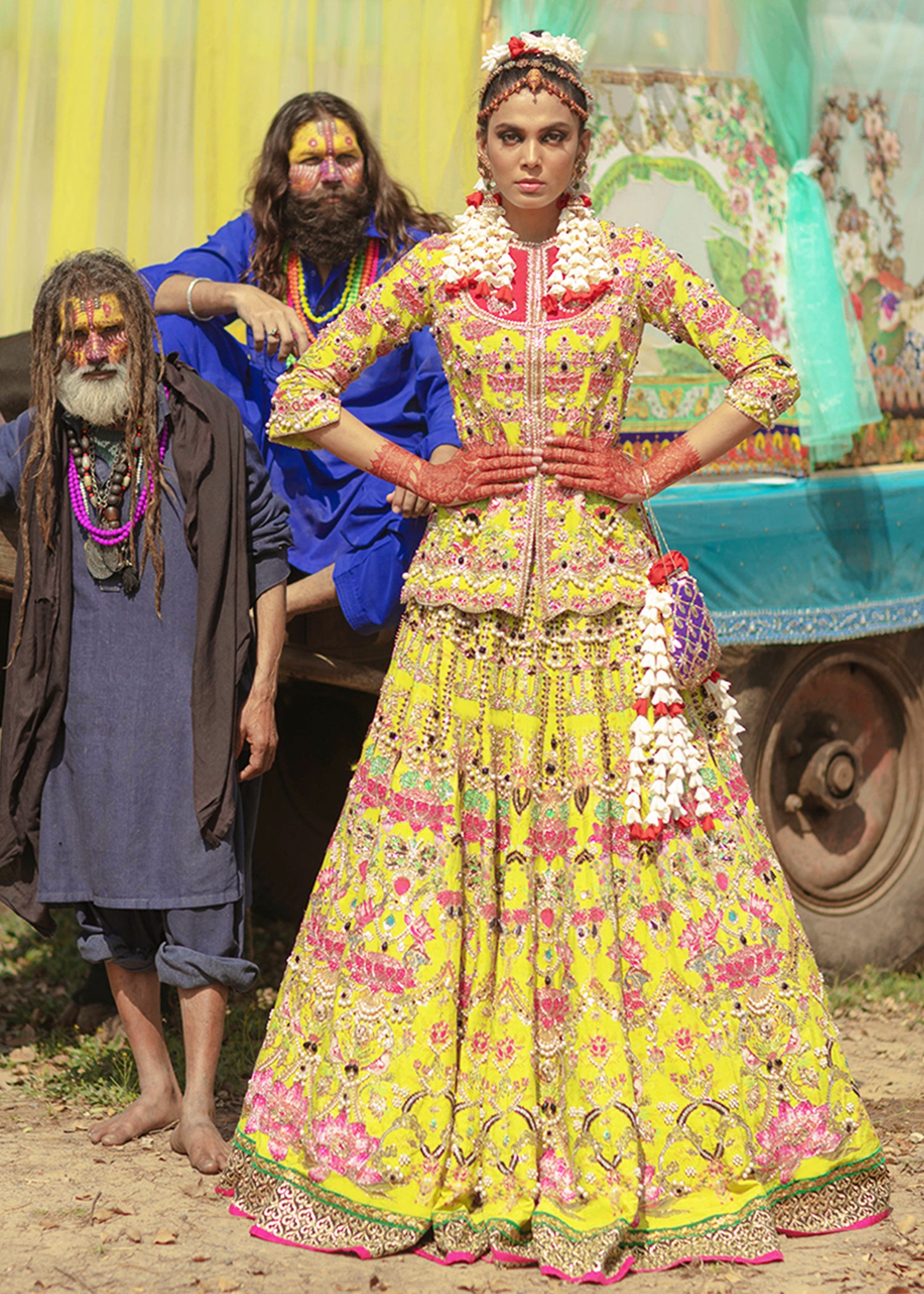 Pakistani Mustard Embellished Raw Silk Bridal Lehenga (3-Piece) - Image 13